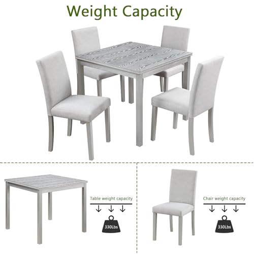 Ball & Cast 5 Piece Dining Table Set,Kitchen Table Set for 4 W/ 34.5" Square Wooden Dining Table,Living Room Furniture W/ 4 Upholstered Chairs,for Dining Room,Kitchen,Restaurant,Silver Gray Ball & Cast