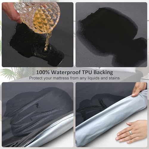 Waterproof Mattress Protector Queen, Fitted Sheet Style Breathable Mattress Cover with Deep Pocket Fits Up to 18'', Machine Washable Noiseless Bed Cover for Kids Adults Pets (Dark Gray, 60'' X 80'') ohano