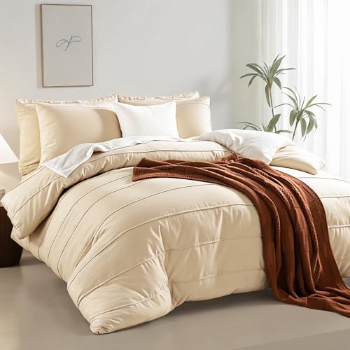 NEXHOME PRO 100% Organic Cotton Duvet Cover Full, Linen Like Pleated Textured Duvet Cover Set Yellow Tan, 3pc Bedding Set with Zipper Closure, Soft, Lightweight and Breathable(80"x90", No Comforter) NEXHOME PRO