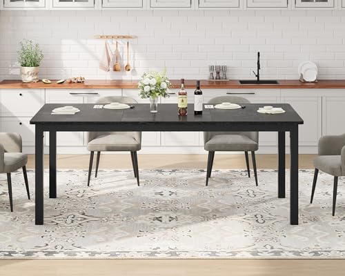 dainslef 79 Inch Industrial Dining Table, Large Rectangle Kitchen Table with Metal Legs, Round Corners, Wooden Conference Tables Writing Desk for Dining Room, Living Room, Classic Black dainslef
