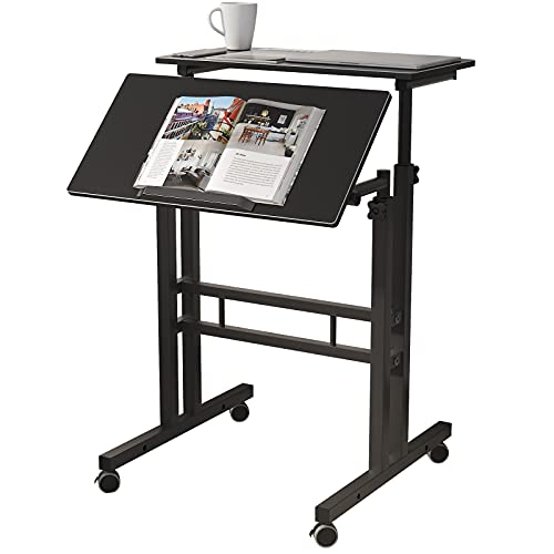 DlandHome Mobile Standing Desk Stand Up Desk Rolling Desk, Stand Sit Desk Mobile Computer Desk Adjustable Standing Desk 23.6inches Table Workstation Mobile Desk Cart Tray Black DlandHome