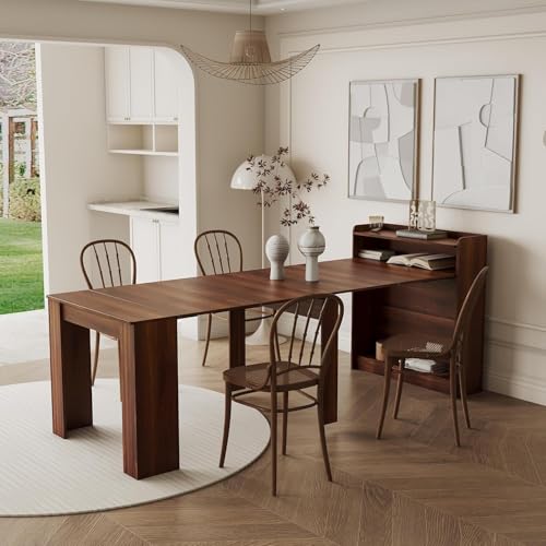 DMAITH 20"-99" Extendable Dining Table with Storage for 2-10 People, Modern Modular Extension Table, Space-Saving Extra Long Folding Dining Table, Multifunctional Conference Meeting Table, Walnut DMAITH