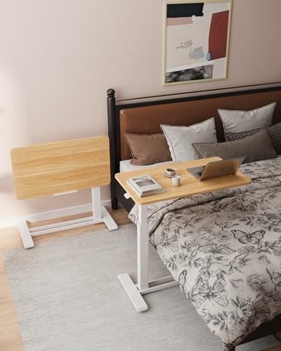 FLEXISPOT H7 PRO Mobile Standing Desk Adjustable Overbed Table Pneumatic with Wheels 90°Tiltable Portable Laptop Desk Rolling Computer Cart Foldable Bedside Table(31.5" W x 17.7" D D, Maple) FLEXISPOT