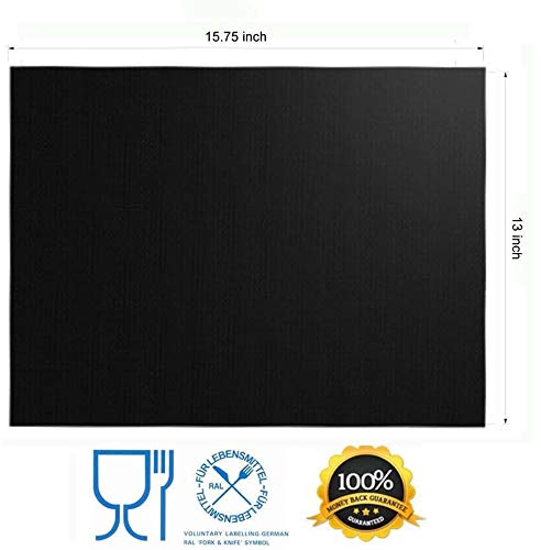 RENOOK Grill Mat Set of 6-100% Non-Stick Reusable Mats for Gas, Charcoal or Electric Grills - Easy to Clean - 15.75 x 13-Inch, Black Renook