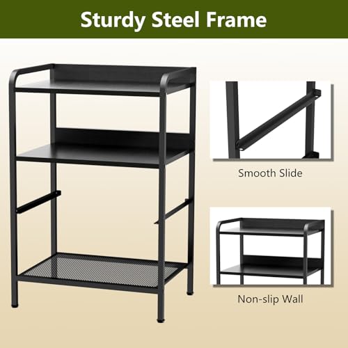 Night Stand with 1 Fabric Drawer and Sturdy Metal Frame, Modern Bedside Table Lightweight & Durable -55LB Load Capacity, Wear-Resistant & Easy-Clean Surface, Black YEYSHAOM