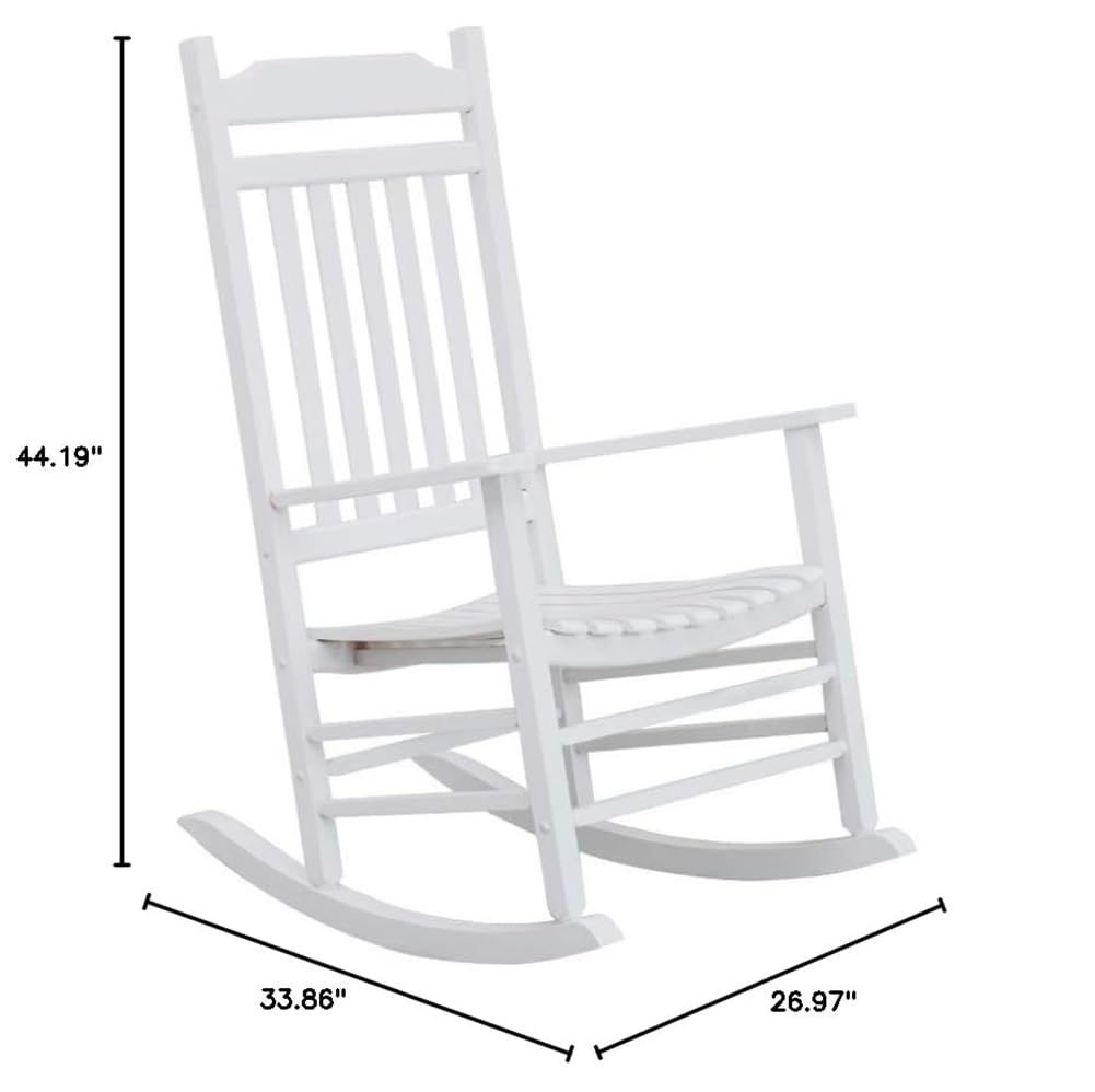 BplusZ KD-30W Wood Rocking Chair Porch Rocker Classic Outdoor White BplusZ