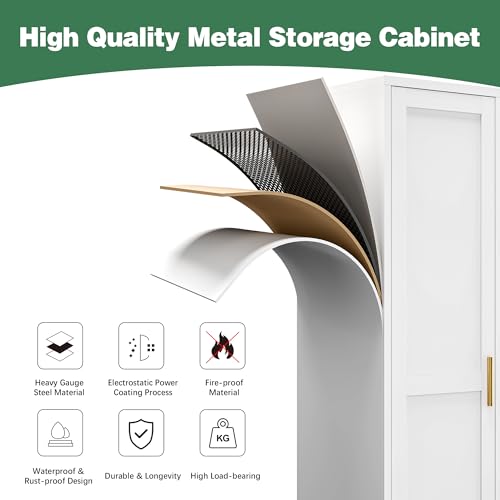 Bevivog Tall Bathroom Storage Cabinet, 67" Narrow Metal Storage Cabinets, Freestanding Tall Linen Cabinet, Slim Kitchen Pantry Cabinets with Shelves Bevivog
