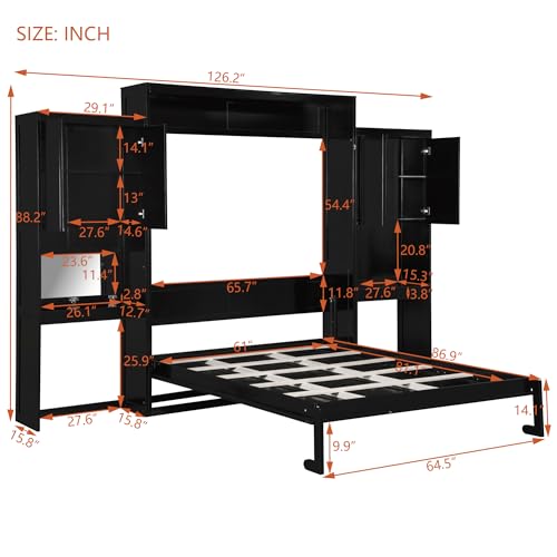 Merax Murphy Bed with Desk, Vanity and Cabinets, Queen Size, Espresso Merax