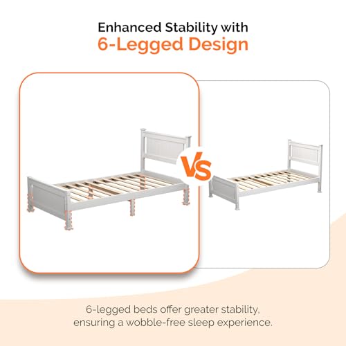 Bonnlo Twin Size Solid Wood Platform Bed Frame with 4 Storage Drawers, Single Bed with Headboard, No Box Spring Needed Panel Bed, Wood Slat Support Mattress Foundation, White Bonnlo