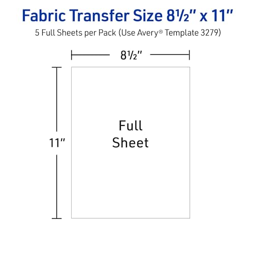 Avery Printable Heat Transfer Paper for Dark Fabrics, 8.5" x 11", Inkjet Printer Compatible, 5 Sheets of Iron On Transfer Paper, Great for Custom Shirts, Uniforms, Gifts, and More (3279) AVERY
