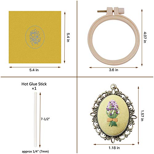 ZOCONE 4 Packs Embroidery Necklace Kits, Embroidery Pendant Kit Mini Cross Stitch Kit with Hoop, Necklace, Pendant, Stamped Pattern Cloth, Instructions, etc., Embroidery Kits for Adults