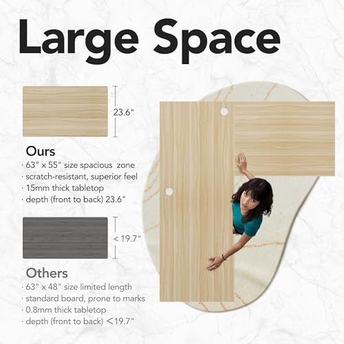 HUANUO U-Shaped Electric Standing Desk with Storage Drawers, Adjustable Height Ergonomic Gaming Desk, Large Sit Stand Up Desk with Power Strip Tray & Cable Grommets for Home Office, Light Walnut HUANUO