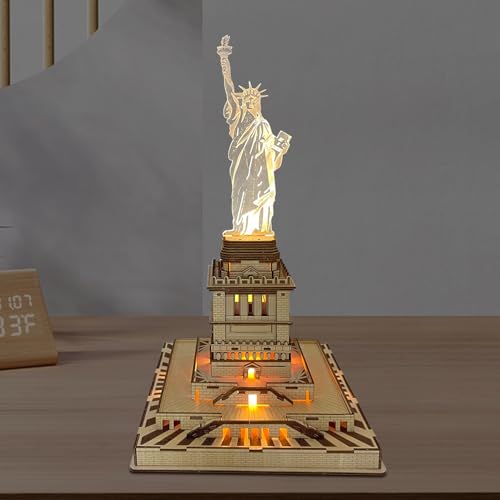 Ysityum 3D Wooden Puzzle for Adults - Statue of Liberty Wood Puzzle Modle Kits with USB LED Light, DIY Architecture Building Craft Toy Set Brain Teaser Gifts for Kids & Teens (147PCS) Ysityum