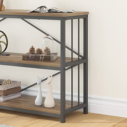 LVB Rustic Oak Industrial Console Sofa Table with 3-Tier Shelving for Entryway and Foyer LVB