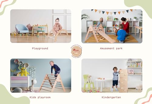 WoodandHearts Montessori Climbing Set - Foldable Triangle Climber with Slide, Ramp, Arch - Wooden Toddler Climbing Toys Indoor Playground Jungle Gym for Kids Age 2-8 Wood And Hearts