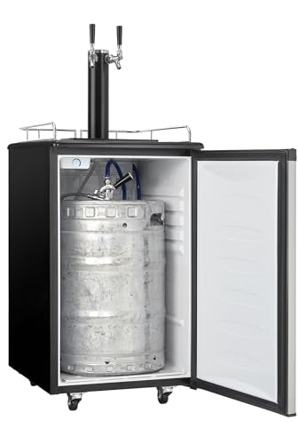 Danby DKC054A1BSL2DB 5.4 Cu.Ft. Double Tap Kegerator, Auto Defrost and Mechanical Thermostat, Keg Cooler with Scratch-Resistant Worktop and Reversible Door Hinge, Steel Danby