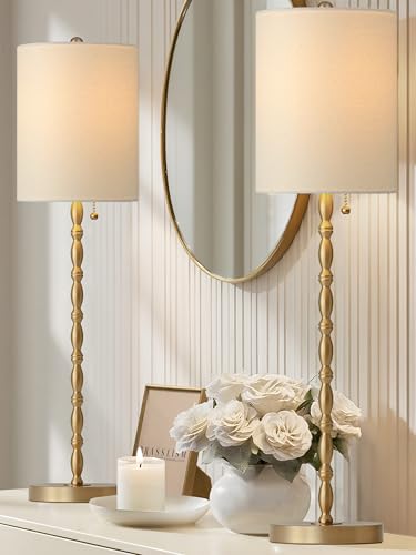 BRASSLISM Buffet Lamps Set of 2, 28.5" Tall Brass Finish Lamps for Entryway, Hallway, Console Table, Dining Sideboard or Living Room, UL Certified with Pull Chain, Linen Shade, Urban Luxury Style BRASSLISM