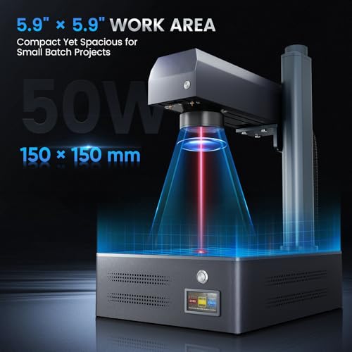 Monport 50W Pro Integrated Fiber Laser Engraver, 5.9"x5.9" Working Area, LightBurn Compatible, 3D Relief Engraving Metal Marking Machine with One-Touch Autofocus, JPT Laser Source Monport