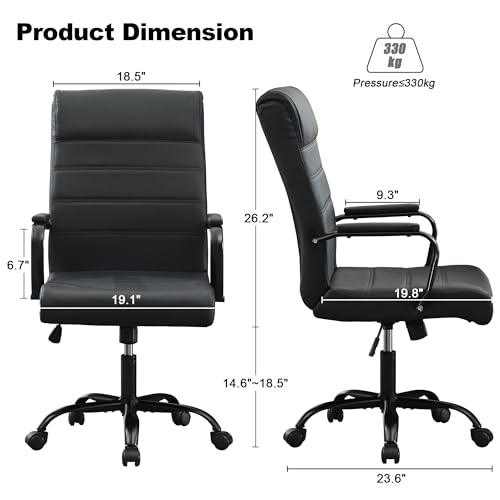 BOWTHY Office Desk Chair,Modern Conference Room Chairs,High Back Ergonomic Home ofiice Chair,Adjustable Height Swivel Executive Computer Chair with Padded Seat and Armrest (Pure Black) BOWTHY