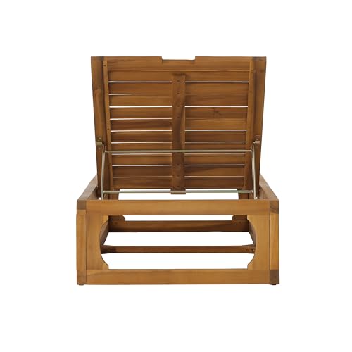Christopher Knight Home Vauz Patio Chaise Lounge Chair Outdoor, Acacia Wood Poolside Sun Lounger with Slatted Design, Open Frame Pool Lounger with Adjustable Backrest, Natural (Frame Only)