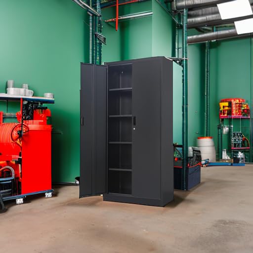Metal Storage Cabinets with Locking Doors and Adjustable Shelves, Steel Storage Cabinet for Garage, Office, Classroom - Black BESFUR