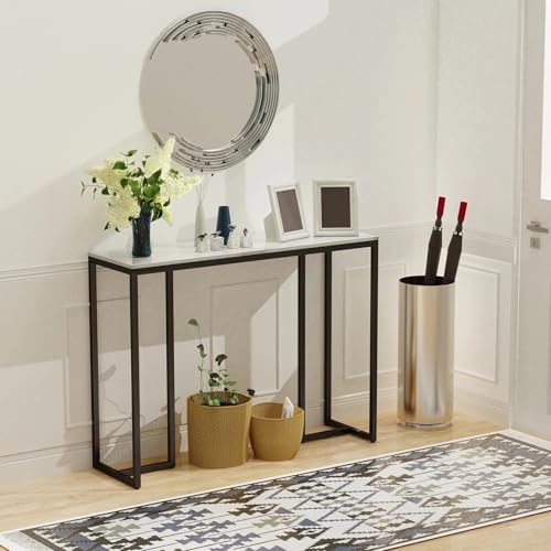 W:39.4xD:11.81xH:30.90 inch Console Table Entryway Accent Table Behind Sofa Table Black Metal Frame with Emerald White Top Generic