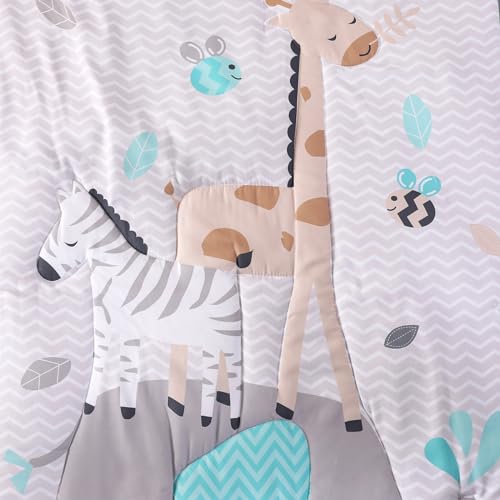 Wowelife Mini Crib Bedding Set Boy, 3 Piece Baby Bedding Set Nursery Bedding Set Elephant, Giraffe, Zebra Breathable Soft for Baby Boy with Comforter, Crib Fitted Sheet and Crib Skirt, Gray Wowelife