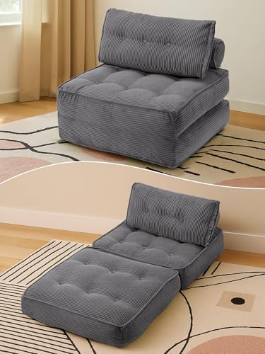 VIKAYAMICS Folding Sofa Bed Convertible Sleeper Chair 33" with Pillow Futon Boneless Couch with Back Support Small Couch for Living Room(Grey) VIKAYAMICS