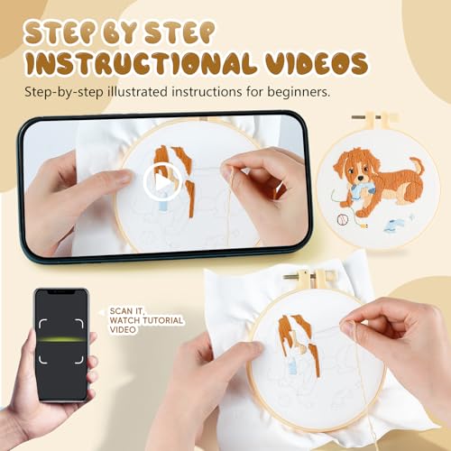 4 Pack Beginner Embroidery Kits for Adults DIY Starter Kit with,cross stitch kits for beginners,Stamped Patterns,Embroidery Hoop,Colorful Threads,Tools,Step by Step Instructions & Video Tutorial
