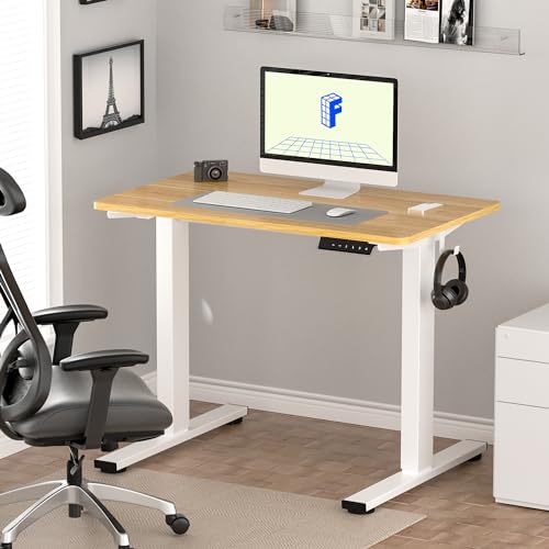 FLEXISPOT Standing Desk 48 x 24 Inches Height Adjustable Desk Whole-Piece Desktop Electric Stand up Desk Home Office Table for Computer Laptop (White Frame + 48 in Maple Desktop) FLEXISPOT