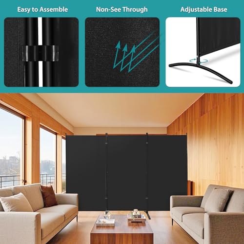 SUPER DEAL Room Divider, 6 Ft Folding Privacy Screens, 3 Panel Portable Room Partition Separator with Wide Metal Stands Freestanding Temporary Wall for Home, Office, Bedroom, 101" W X 72" H, Black SUPER DEAL