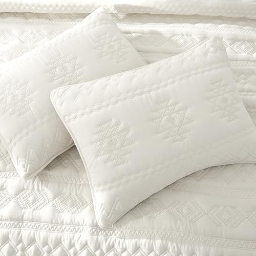 WDCOZY Boho Ivory Twin Quit Size Bedding Sets with 1 Pillow Sham, Cream White Farmhouse Lightweight Soft Bedspread Coverlet for All Season, 2 Pieces, 68x90 inches WDCOZY
