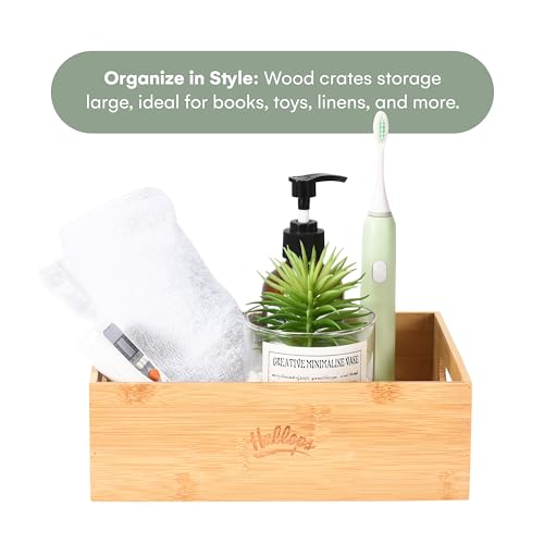 Hallops Large Wooden Crate - Wood Crates for Storage - Large Nesting Crate Set - Portable Antique Wood shelving - Rustic Wooden Decor Bamboo Box - Wooden Crates Decorative -15.74"L x 11.81"W x 5.9"H Hallops