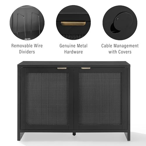 Crosley Furniture Kenji Media Console, Record Player Stand with Vinyl Storage, Modern Home Organizer, Black Crosley Furniture
