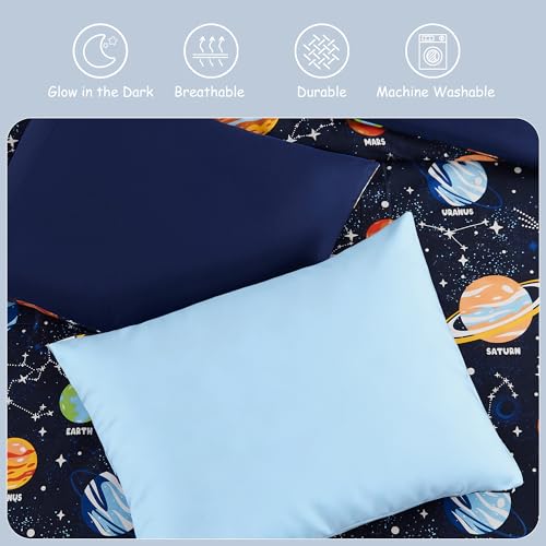 Toddler Bedding Set - 4 Pieces Toddler Comforter Set for Kids Boys, Glow in The Dark Space Bed in A Bag with Sheets Kaleido Space
