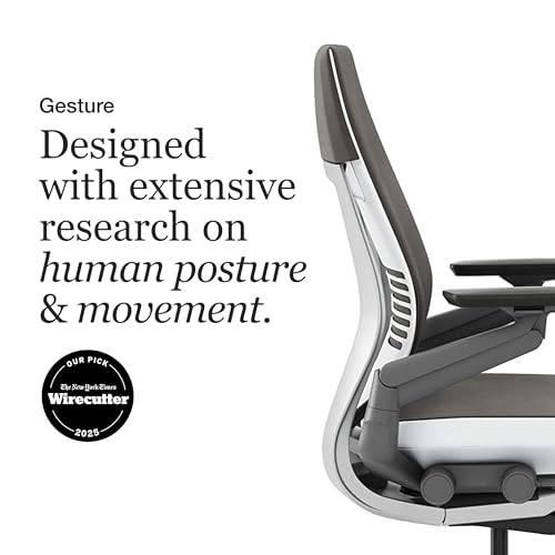 Steelcase Gesture Office Chair - Ergonomic Work Chair with Wheels for Carpet - Comfortable - Intuitive-to-Adjust for Desk - 360-Degree Arms - Graphite Gray Fabric Steelcase