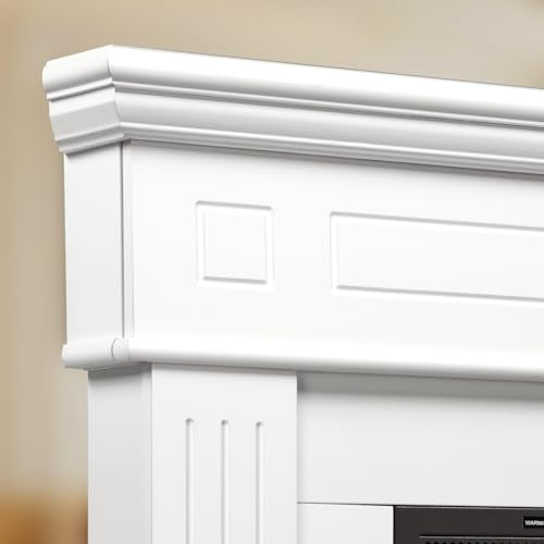 ZAFRO 43 Inch Corner Fireplace TV Stand with Mantel - Electric Fireplace Heater, Wooden Entertainment Center, Adjustable LED Flame, White ZAFRO