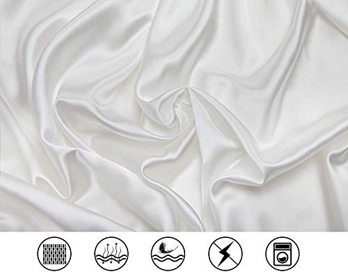 Satin Bed Sheets Full Size Sheet Sets, White Silk Sheets, 4 - Pieces Soft Bedding Set with 1 Deep Pocket Fitted Sheet,1 Flat Sheet,2 Pillowcase Luxbedding
