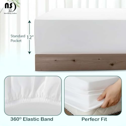 4 Piece Premium Sheet Set Cotton Full, 100% Egyptian Cotton, 12 Inch Deep Pocket of Cotton Sheets, White Solid NON Sticky cotton