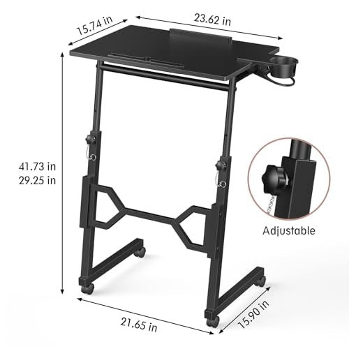 Enayplon Small Standing Desk with Wheels, Portable Treadmill Desk, Rolling Desk Adjustable Height for Laptop, Mobile Standing Table for Walking Pad, Bedside Table Enayplon