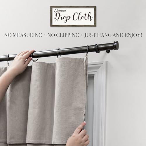 Mercantile Drop Cloth Curtain Panel, Light Filtering Ring & Tab Top with Attached Valance, 84 in Long x 50 in Wide, Farmhouse Single Window Panel, Bedroom, Living Room & Dining Room, Off White Mercantile