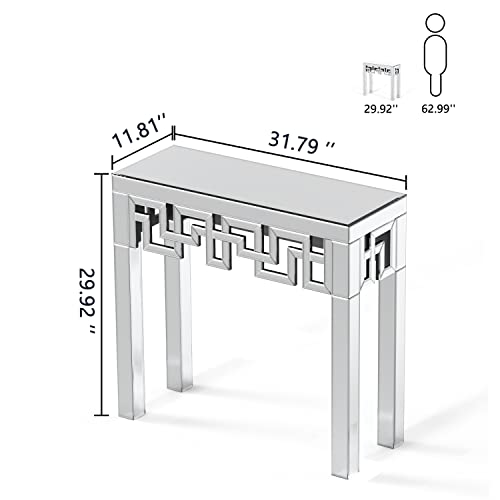 Venetian Mirrored Console Table Clear Glam Contemporary Rectangular Glass MDF Glossy Finish Includes Hardware Generic