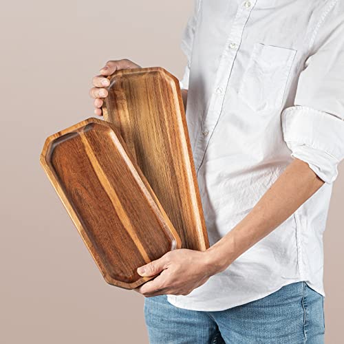 Set of 2 Solid Acacia Wood Serving Trays 16" and 12" Rectangular Wooden Serving Platters for Dessert, Food, Vegetables, Fruit, Charcuterie, Appetizer Serving Tray, Cookie Platter Cheese Board BF BILL.F SINCE 1983
