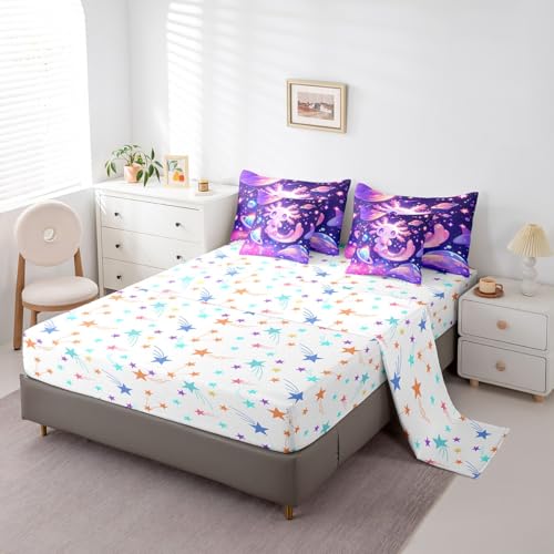Feelyou Kids Cute Axolotl Comforter Set with Sheets Queen Size, Galaxy Planet Space 7 Pieces Bedding Set Boys Girls Cartoon Animal Bed in A Bag Dreamy Starry Teens Bed Set Bedroom Decor 7Pcs Feelyou