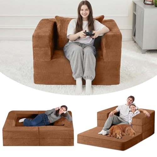 Cansunna Futon Sofa Bed with Pillow, 3-in-1 Sleeper Sofa Bed with Removable Cover, Convertible Floor Sofa Bed, No Assembly Boneless Couch for Living Room, Bedroom Cansunna