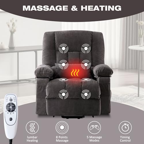 BOSMILLER Power Lift Recliner Chair with Massage and Heat for Elderly,Electric Lift Chair with USB Charging Runction and Side Pockets, Suitable for Living Rooms and bedrooms,Grey