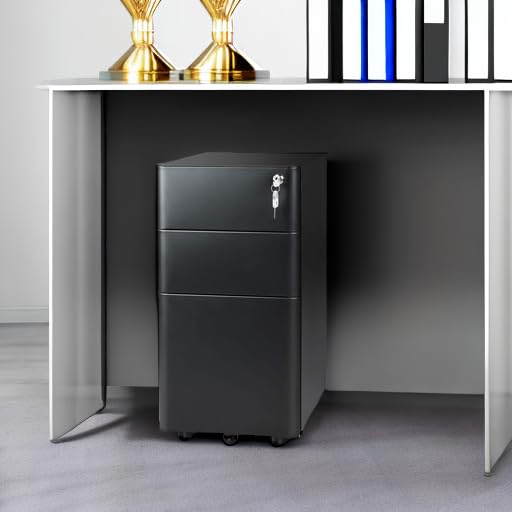 DEVAISE 3-Drawer Slim File Cabinet, Vertical Filing Cabinet, Fully Assembled Except Casters, Black DEVAISE
