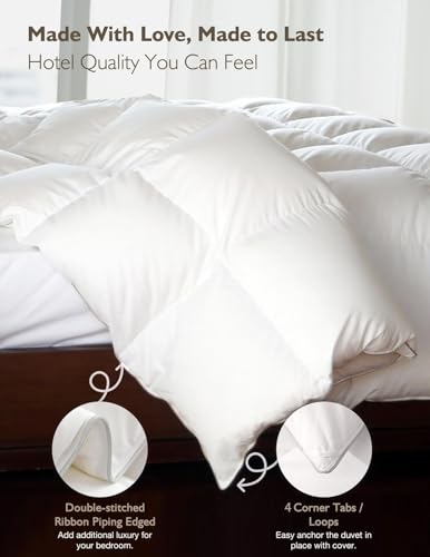 Cobnom® Hotel Luxury Feather Down Comforter Twin Size, Medium Warm All Season Duvet Insert, Silky Soft Egyptian Cotton Blend Cover, Ethically Sourced Feather & Down Filled, 68x90 Inch, White Cobnom