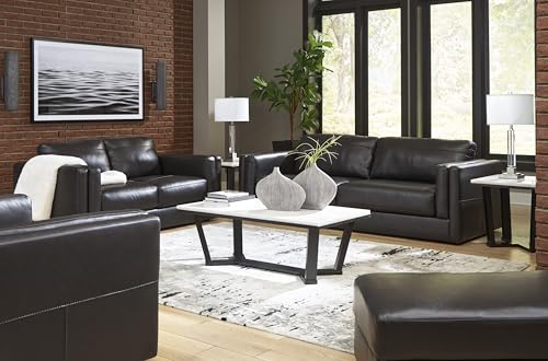 Signature Design by Ashley Amiata Modern Leather Match Loveseat with Non-skid Legs, Black Signature Design by Ashley