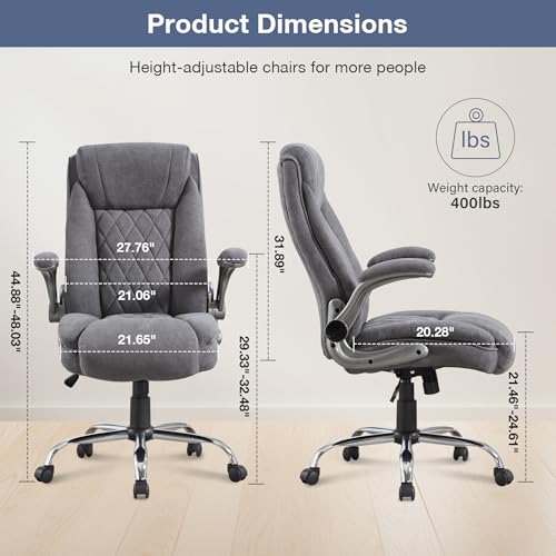 Big and Tall Fabric Office Chair 400lbs High Back Executive Computer Desk Chair with Flip Up Armrest, Breathable Fabric Adjustable Height Ergonomic Home Office Heavy Duty KWKSV